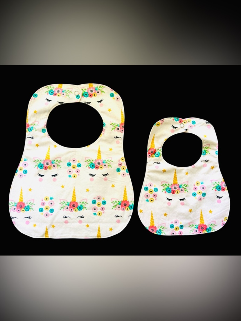 Light Pink Unicorn Floral Baby Bib - Set of 2